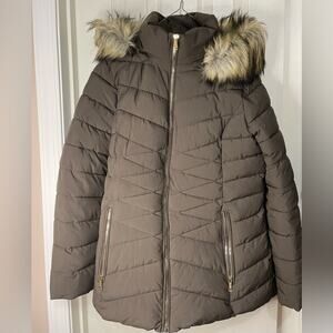 Laundry Front Water Resistant Puffer Jacket with hood Large greenish brown